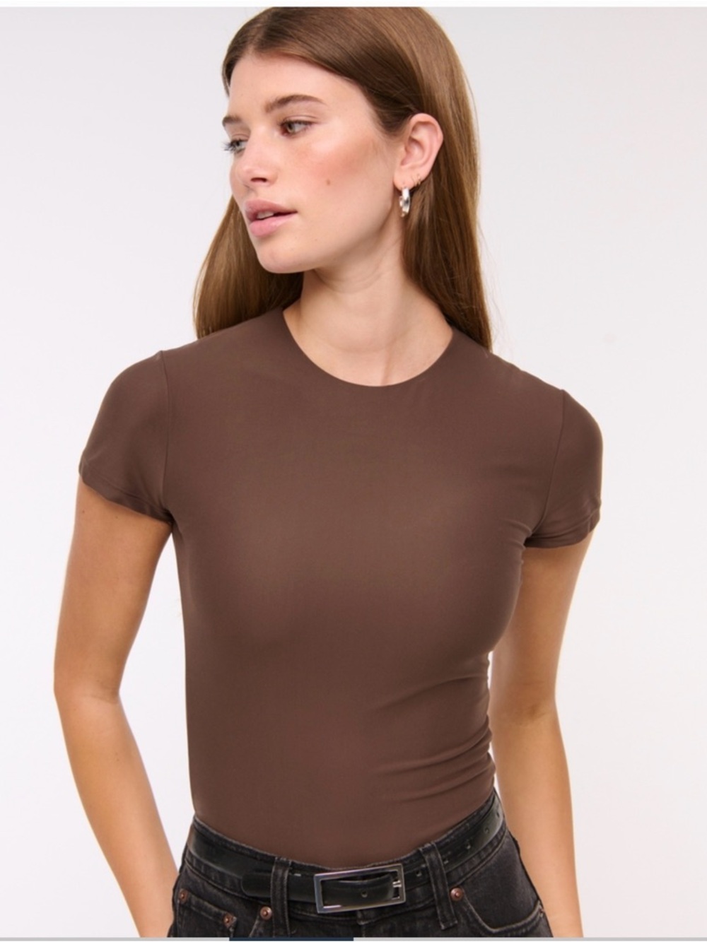 Abercrombie & Fitch Slim Crewneck Short Sleeve Top in Brown